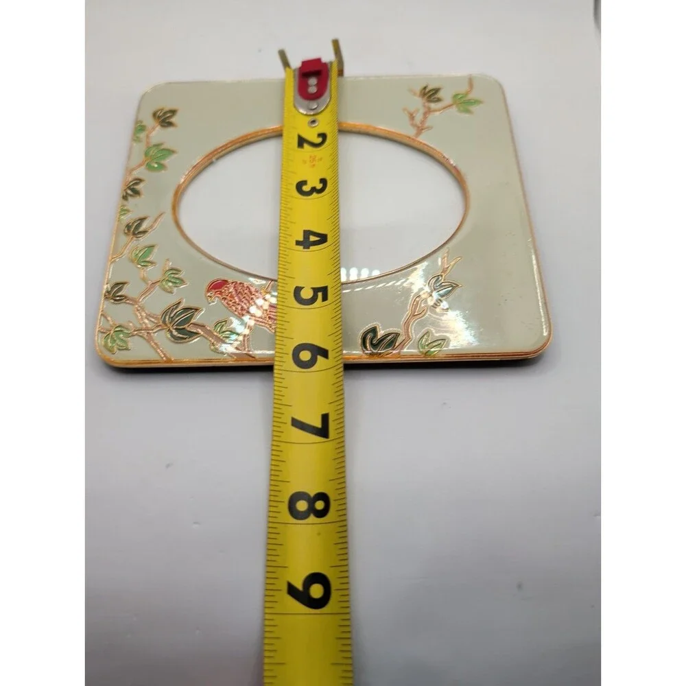 Vtg Hallmark Enamel And Brass Photo Frame Red Bird Tree Leaves Branches